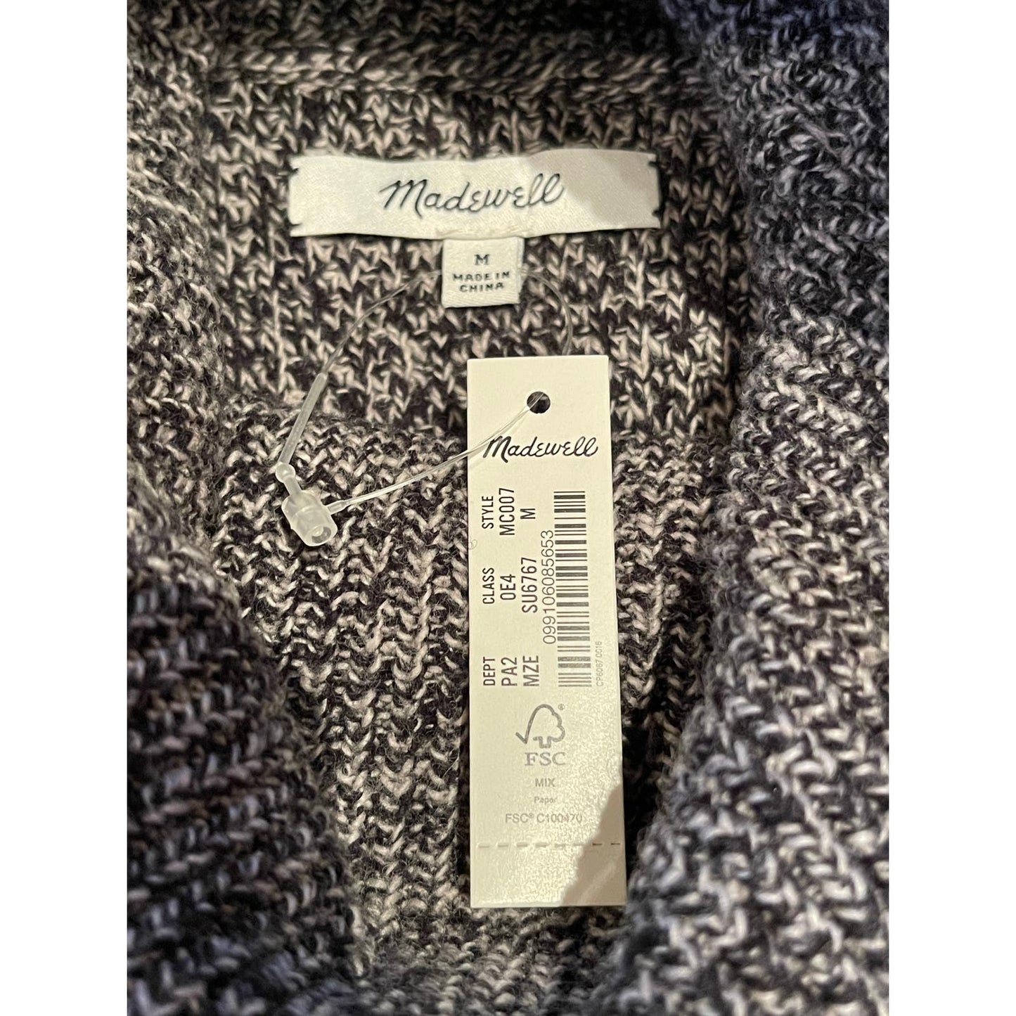 NWT Madewell Eastbrook Gray Turtleneck Crossback Sweater Size Med MC007