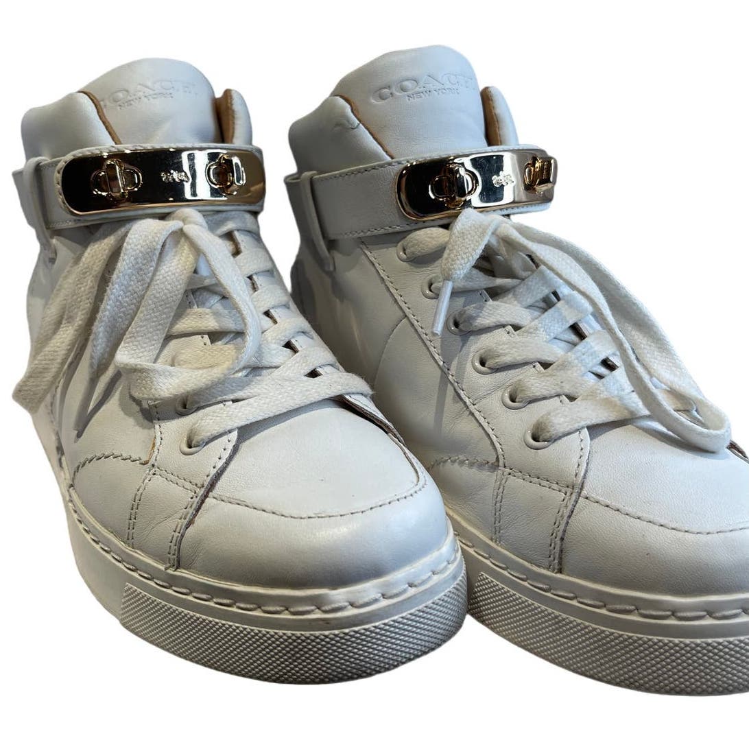 Coach Richmond Saddle Soft Leather Sneakers - Women's Size 6 High Top White