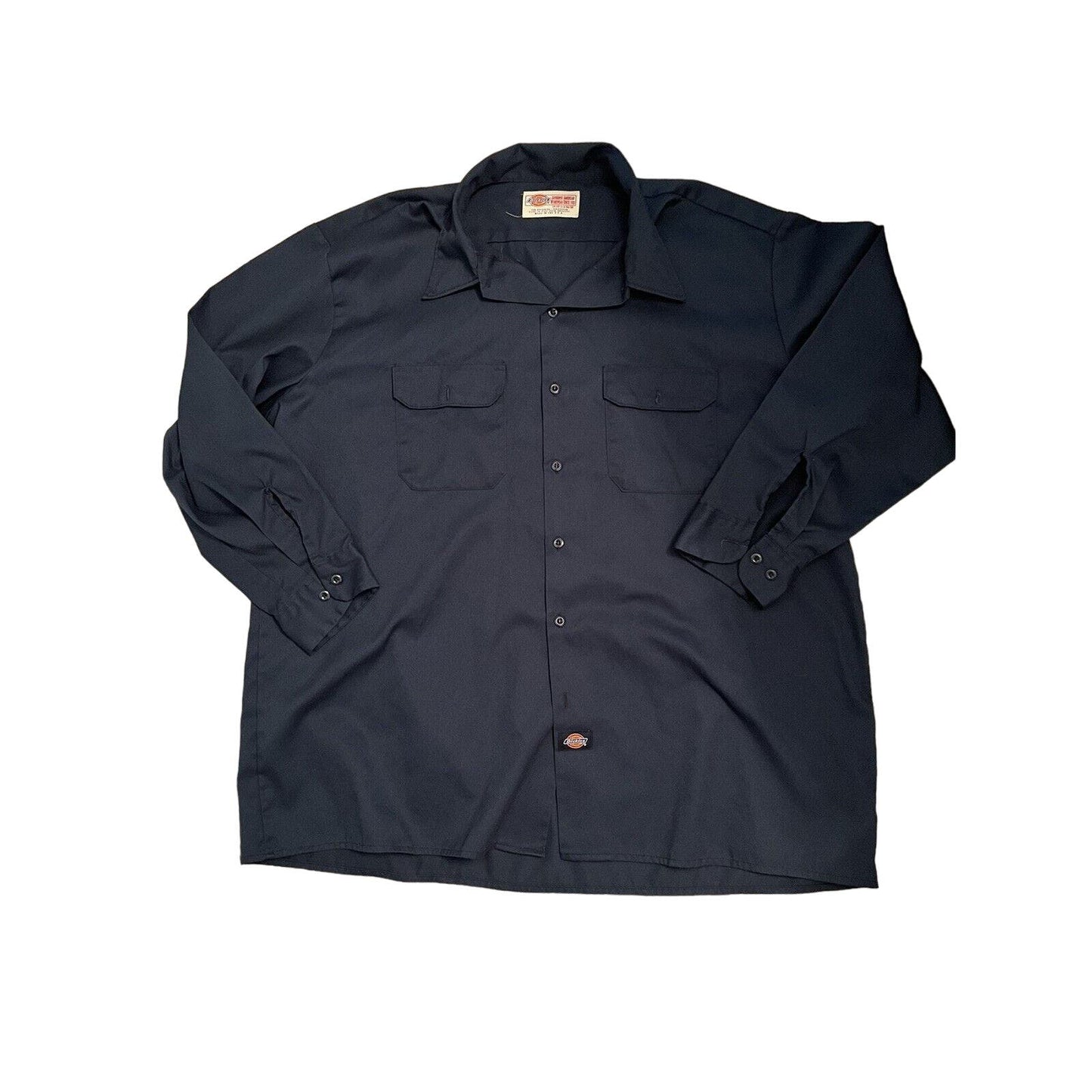 Navy Dickies Work Shirt Mens 19 - 19.5 - 34/35 3XL Button Up Long Sleeve