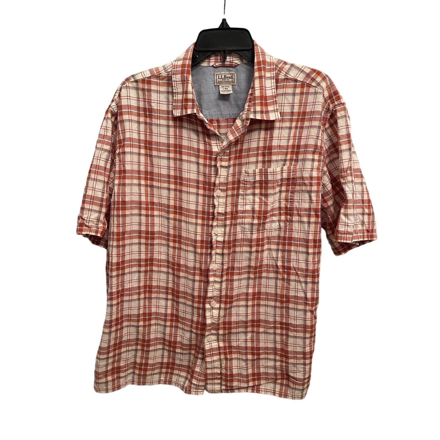 L.L. Bean Orange Plaid Button Up Short Sleeve Shirt