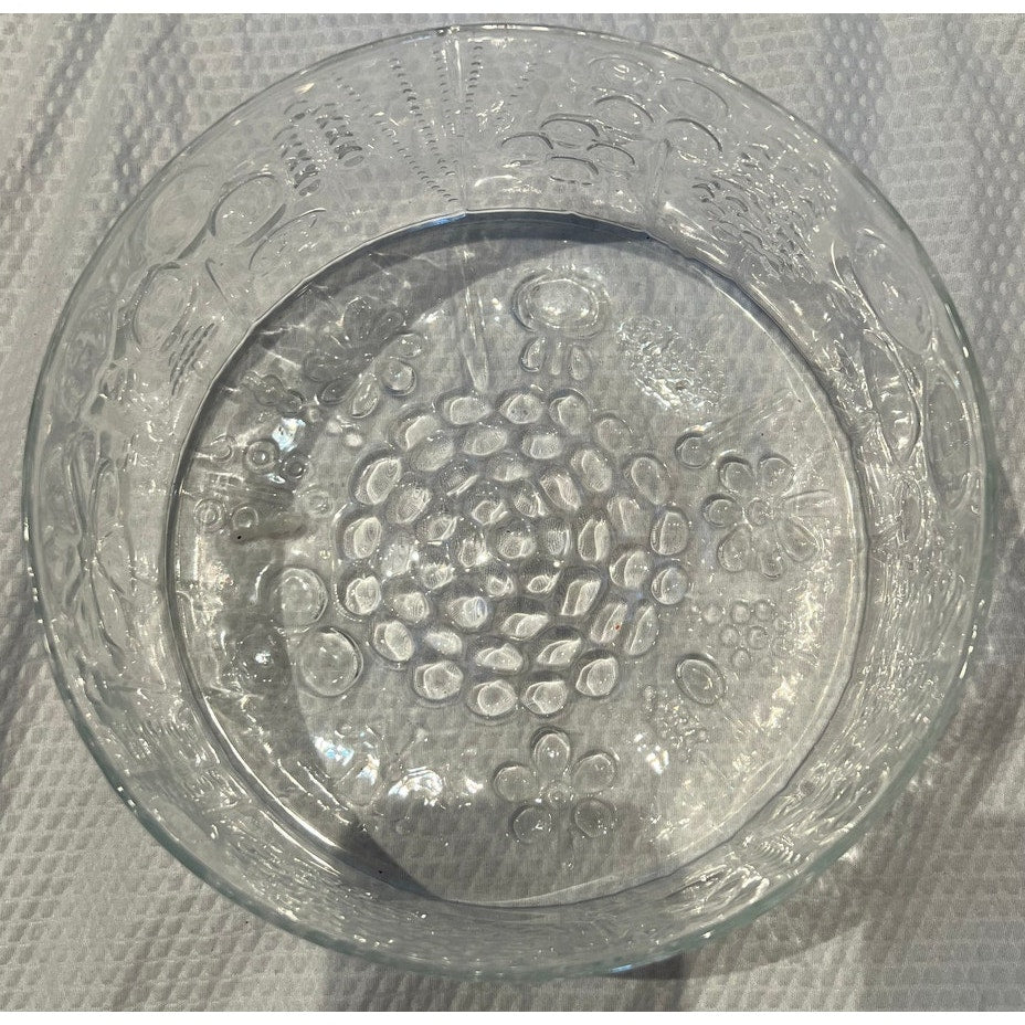 Nuutajarvi 1793 Embossed Flora Glass Bowl - 7.5" - 1960s - Salad Fruit