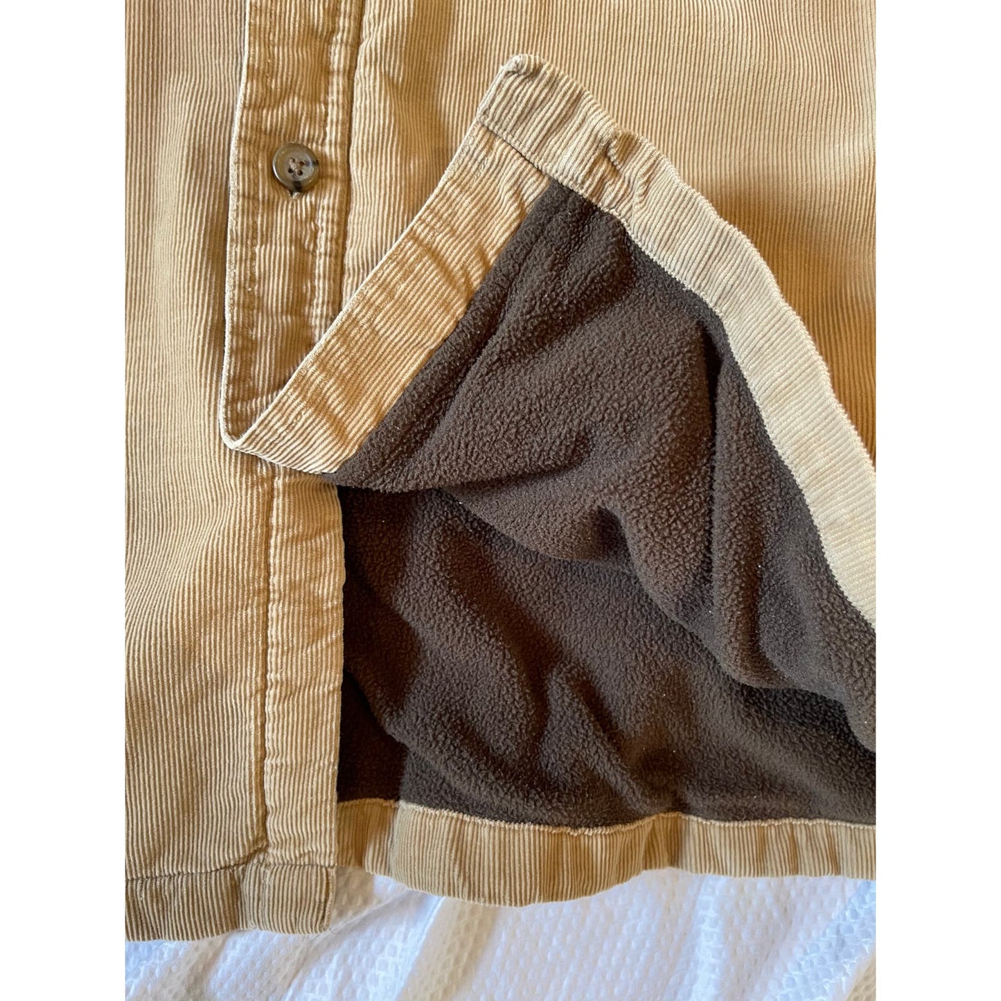 Vintage Izod Fleece Lined Tan Corduroy Heavy Duty Work Shirt w/Pockets Mens XL