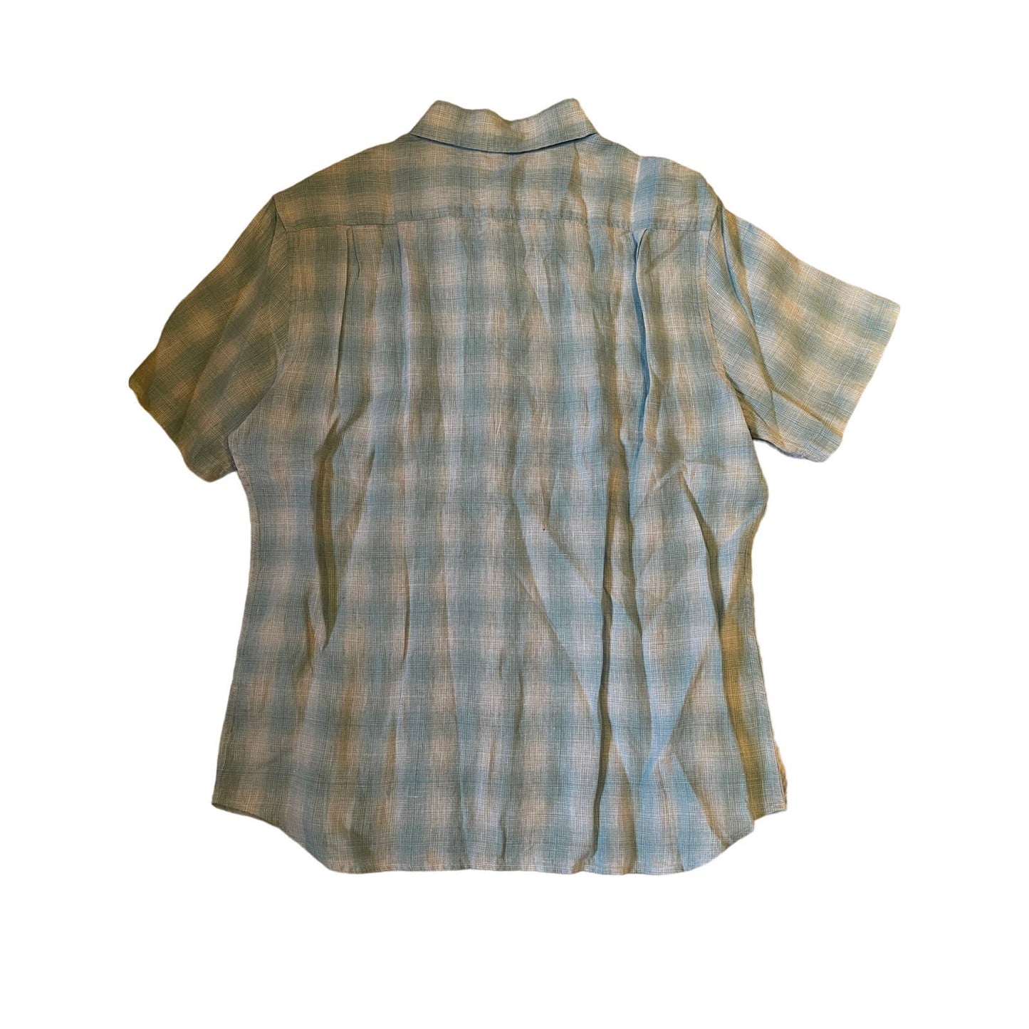 Black & Brown 1826 Men's Blue Plaid Short Sleeve Linen Button Front Shirt