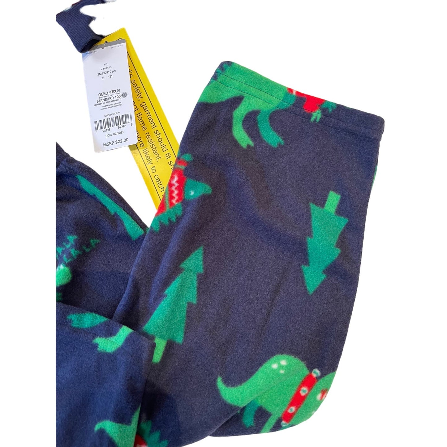 NWT Size 4T Carters 2 Piece Christmas T-Rex The Halls Pajama Set Dinosaur