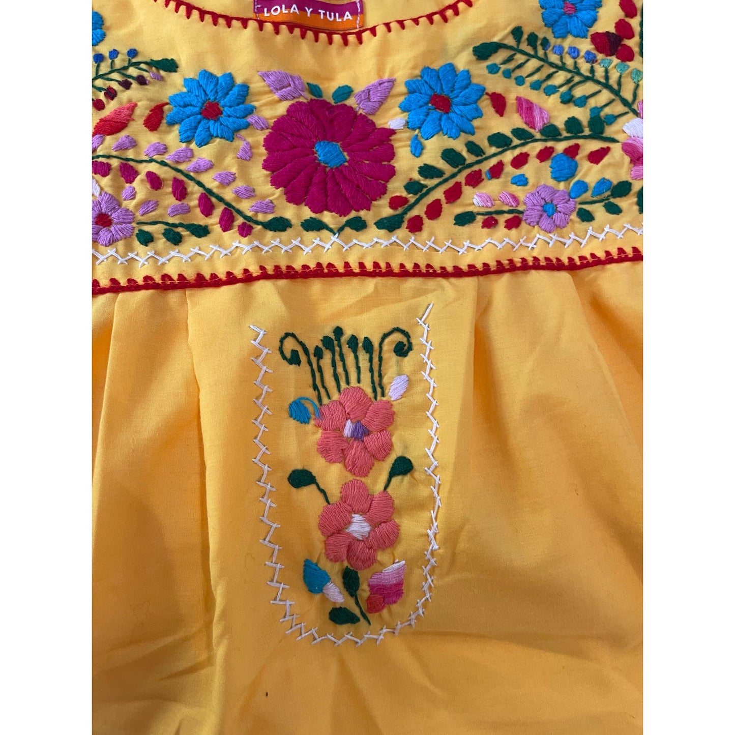 Lola Y Tula Women's Hand Embroidered Yellow Dress Size Med/Large $98 MSRP