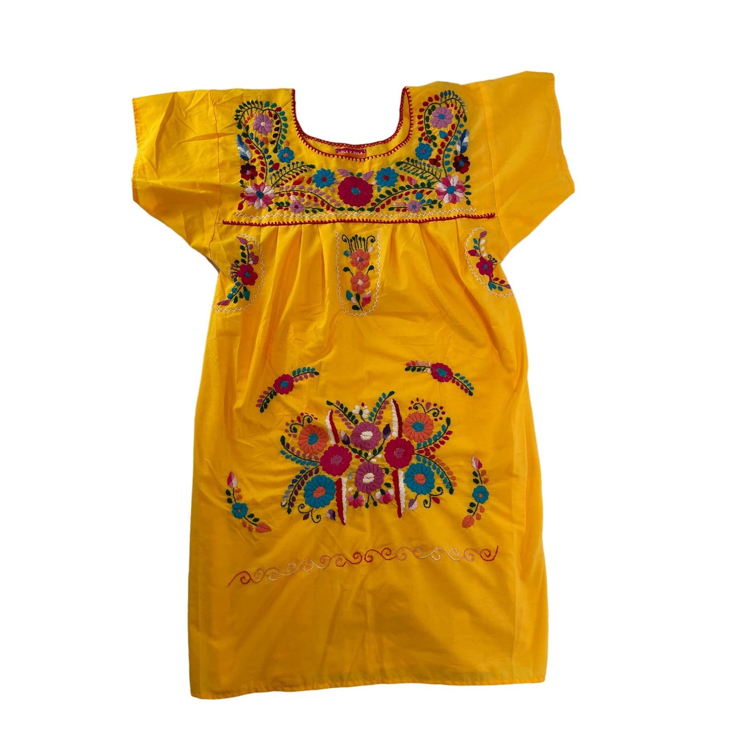 Lola Y Tula Women's Hand Embroidered Yellow Dress Size Med/Large $98 MSRP