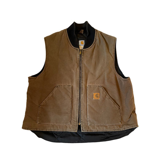 Vintage 90s Carhartt Duck Canvas Brown Quilted Lined Vest Mens Size 2XL