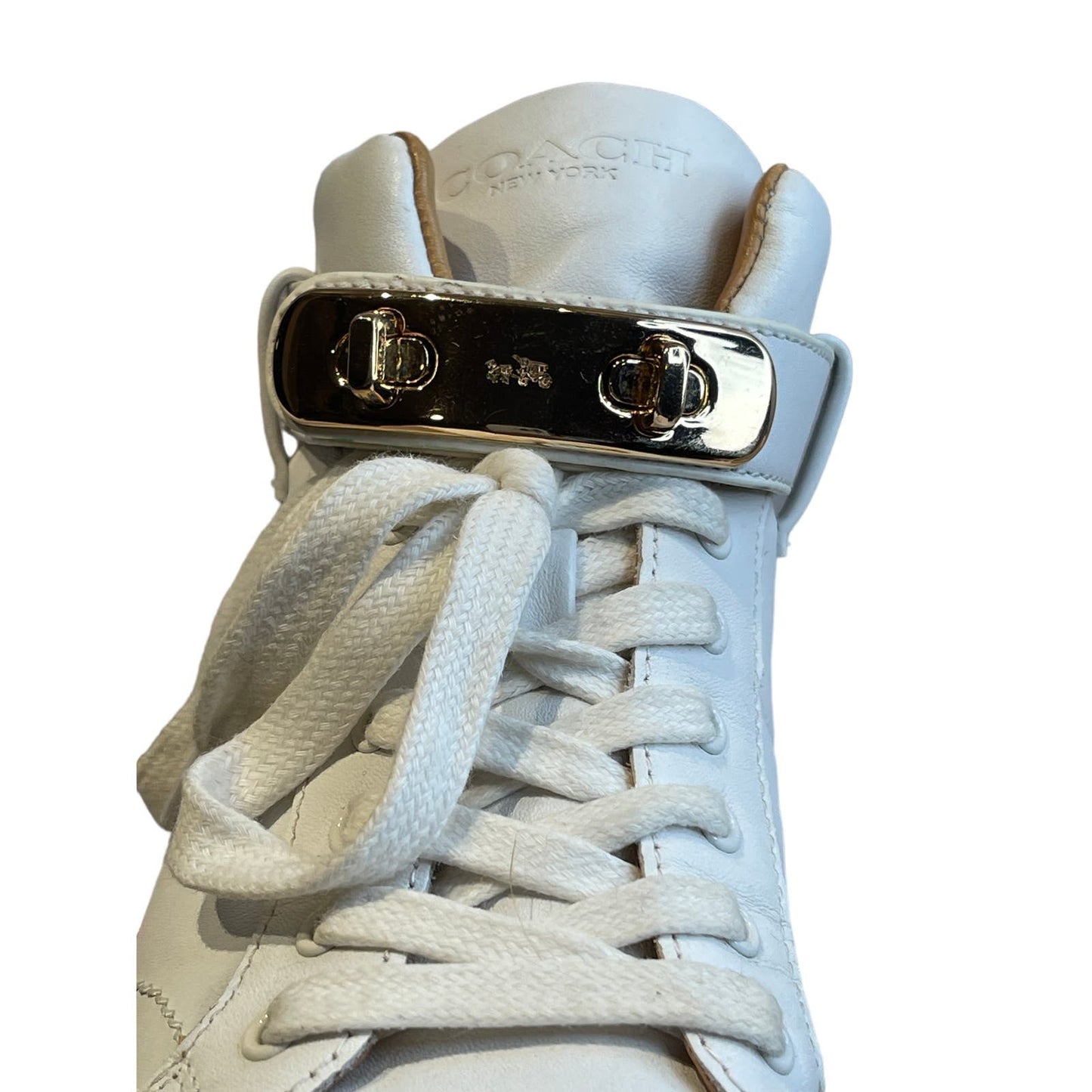 Coach Richmond Saddle Soft Leather Sneakers - Women's Size 6 High Top White