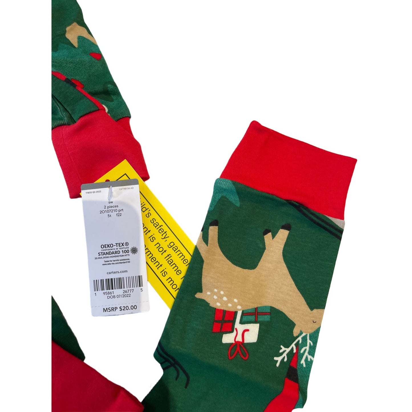 NWT Carter's Size 5T Fleece Holiday Christmas Pajama Set Santa Reindeer Green