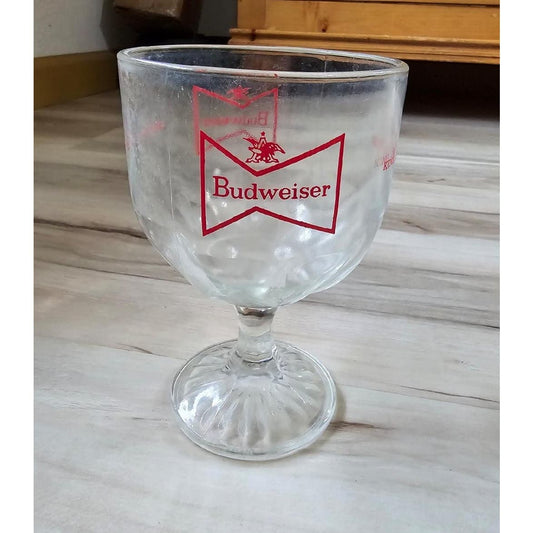 Vintage Budweiser Beer Goblet Thumbprint Heavy Stemmed Schooner Glass 6 1/4”