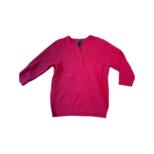 Karen Scott Women's Size Small Pink Button Up Sweater 1/4 Button Long Sleeve