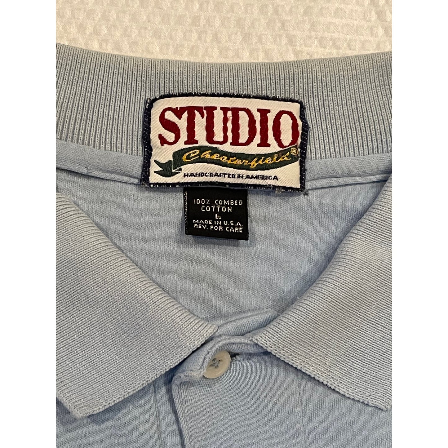 Vintage 90s Studio Chesterfield 100% Cotton Baby Blue Polo Shirt Mens Size Large