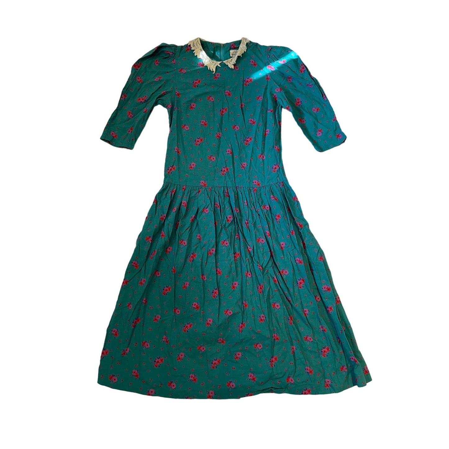 Jane Schaffhausen for Belle France Vintage Green Prairie Dress Size Small