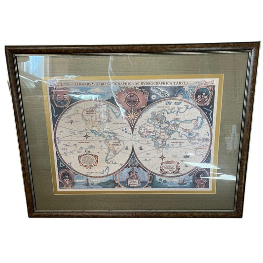 Vintage Framed Orbis Terrarvm Totivs Geographica Map Framed 34" x 27"