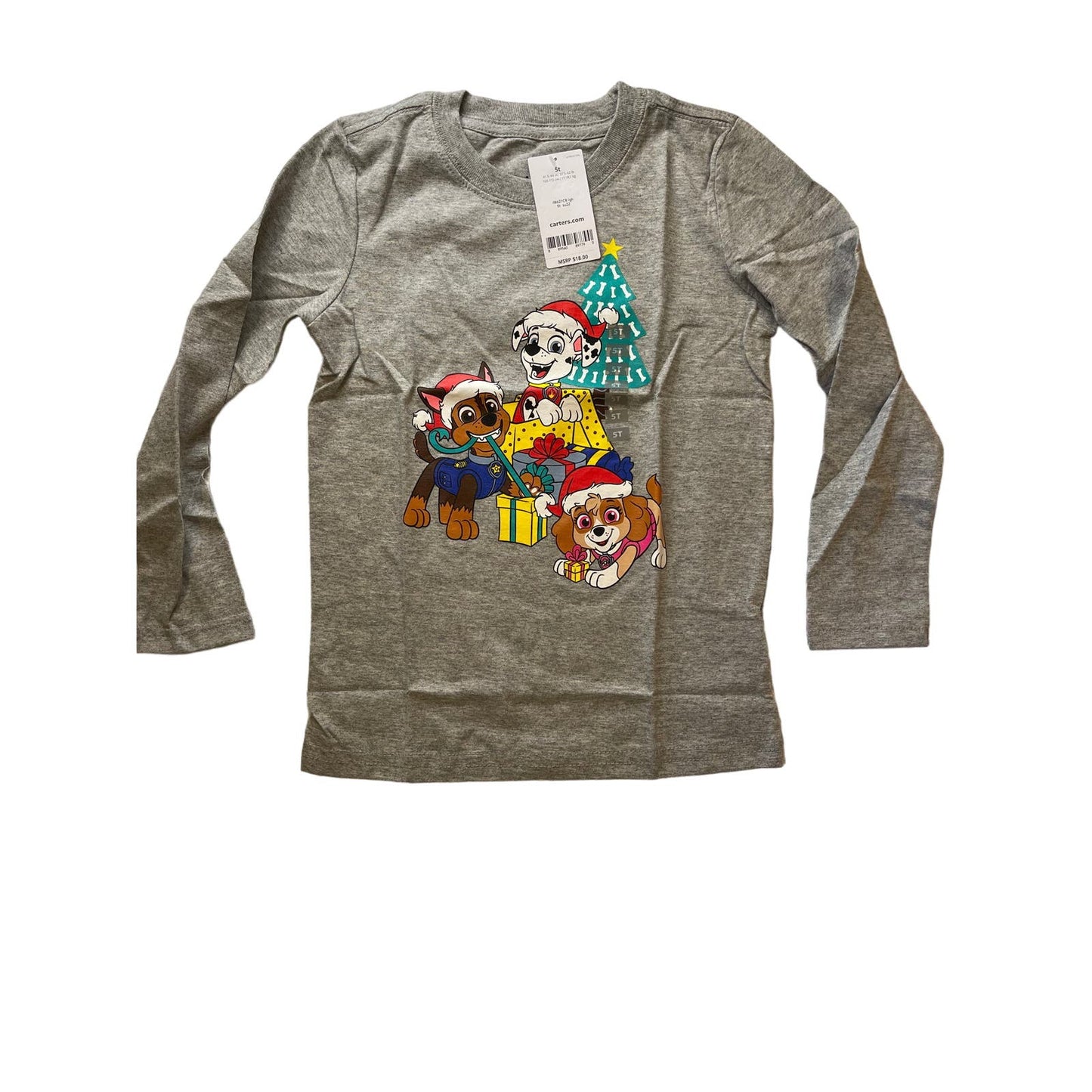 NWT Carters Size 5T Children's Paw Patrol Holiday Christmas Long Sleeve Shirt