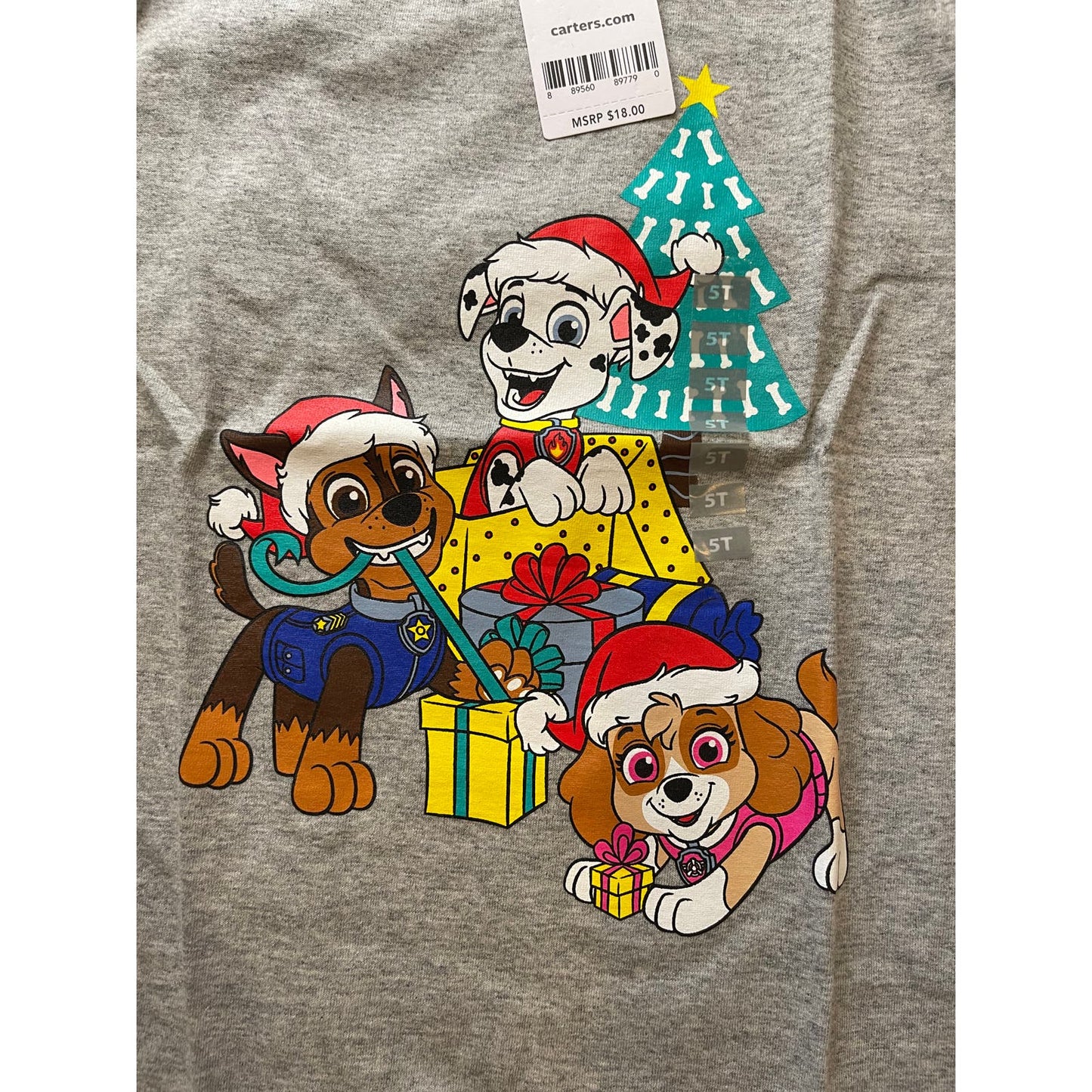 NWT Carters Size 5T Children's Paw Patrol Holiday Christmas Long Sleeve Shirt