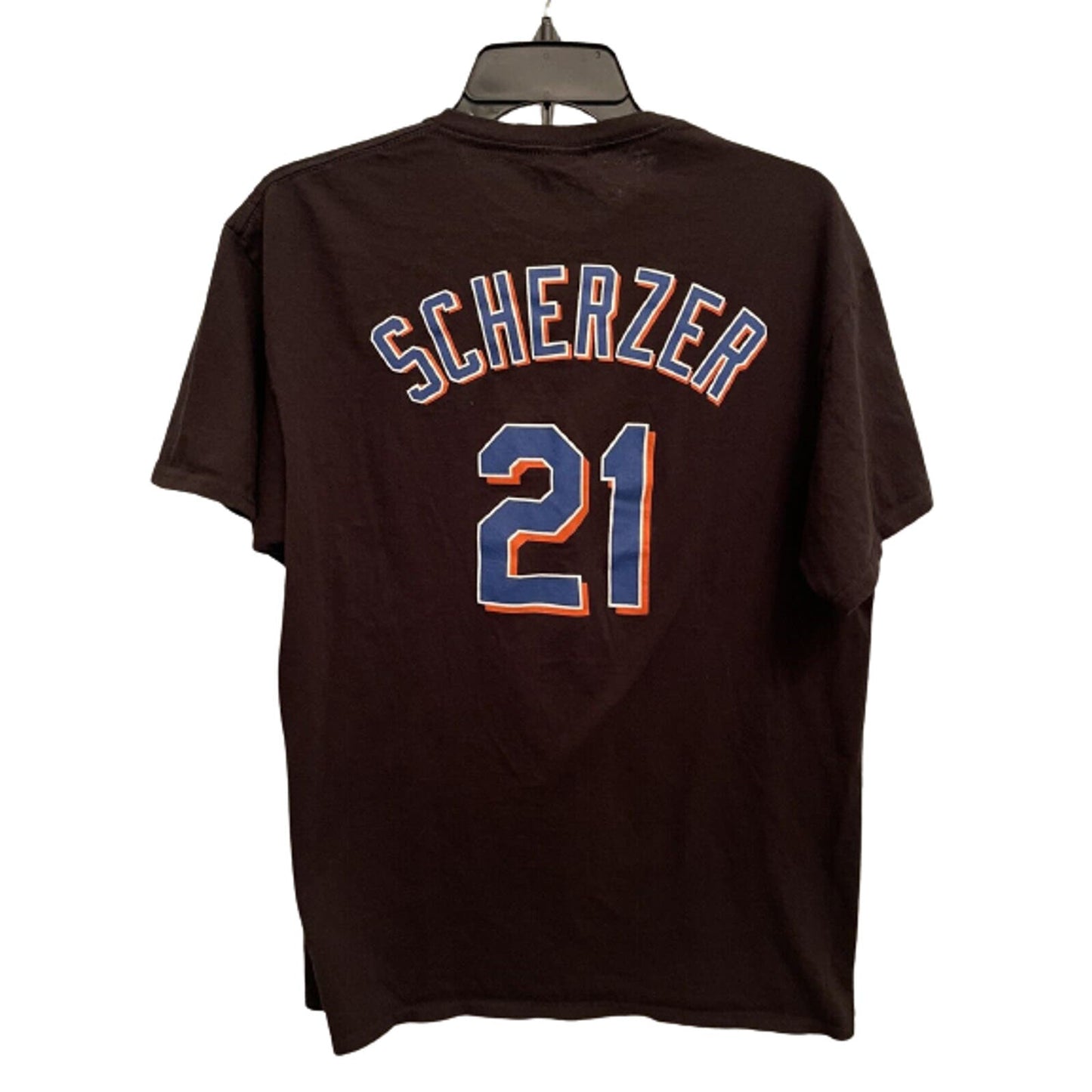 New York Mets Max Scherzer #21 Men's Large T-Shirt Jersey - Black with Blue Logo