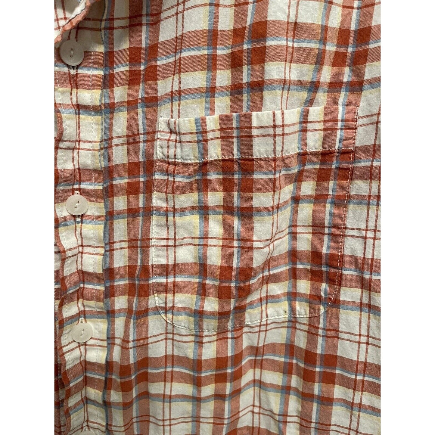 L.L. Bean Orange Plaid Button Up Short Sleeve Shirt