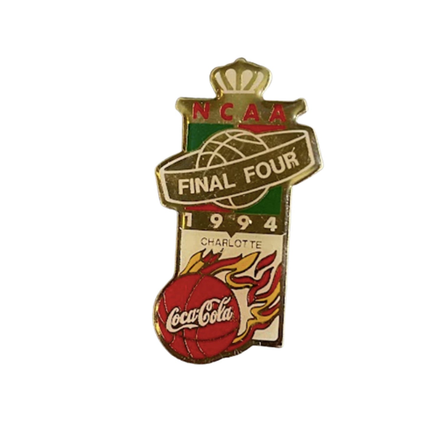 1994 NCAA Final Four Charlotte Metal Pin - Coca Cola Flaming Basketball NBA