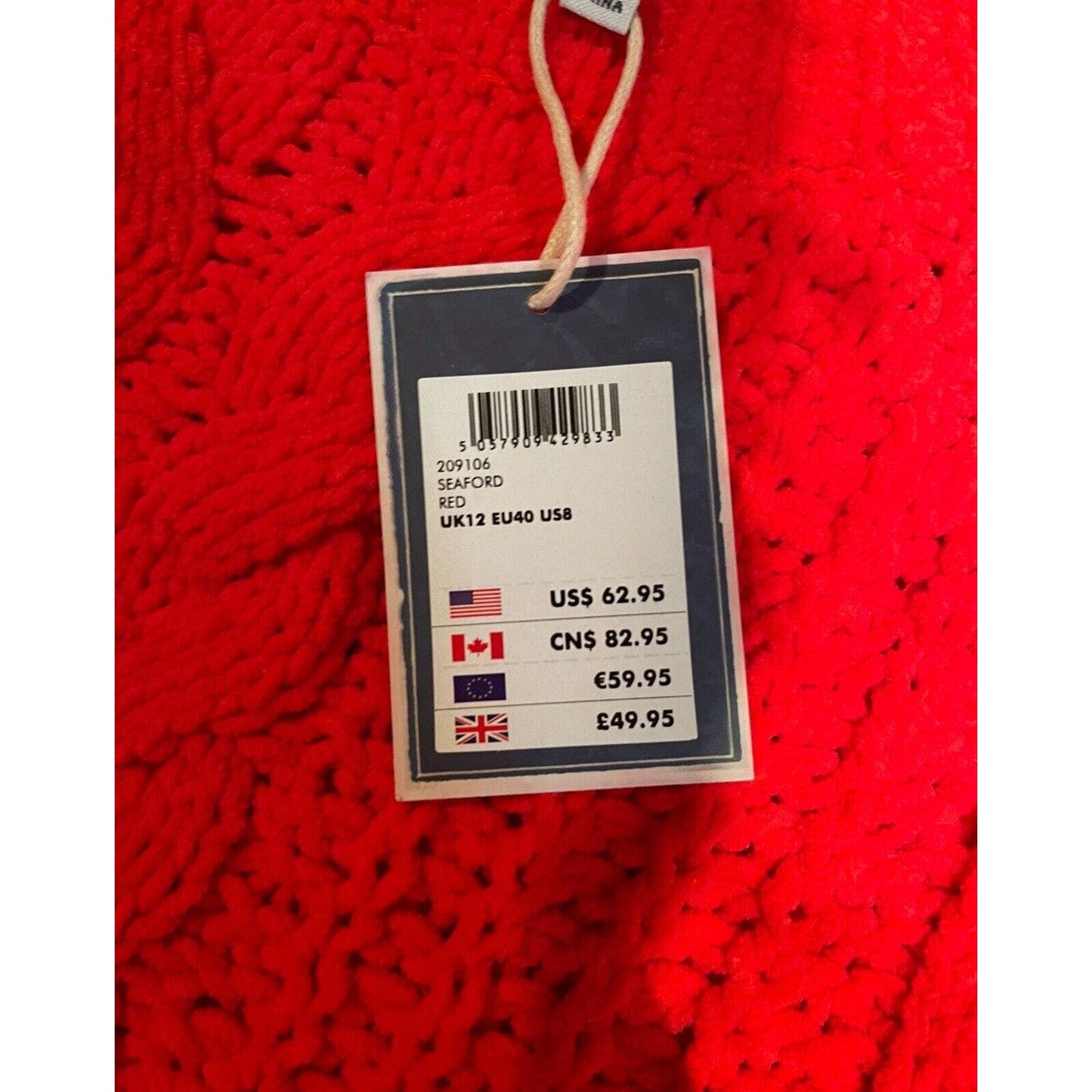 NWT Joules Knitwear Red Cable Knit Women’s Sweater Crew Neck Size 8 $62 MSRP