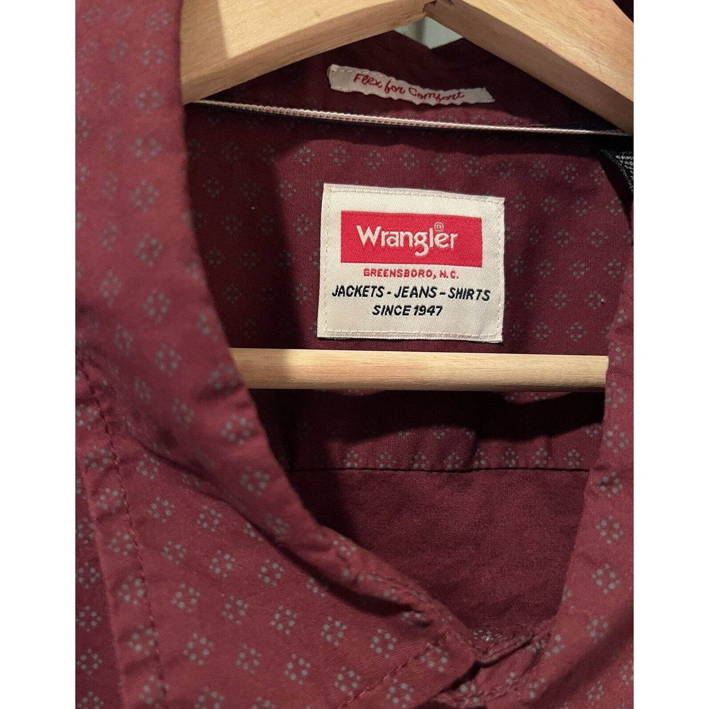 3XL Maroon Wrangler Flex For Comfort Men Button Down Long Sleeve Shirt Patterned