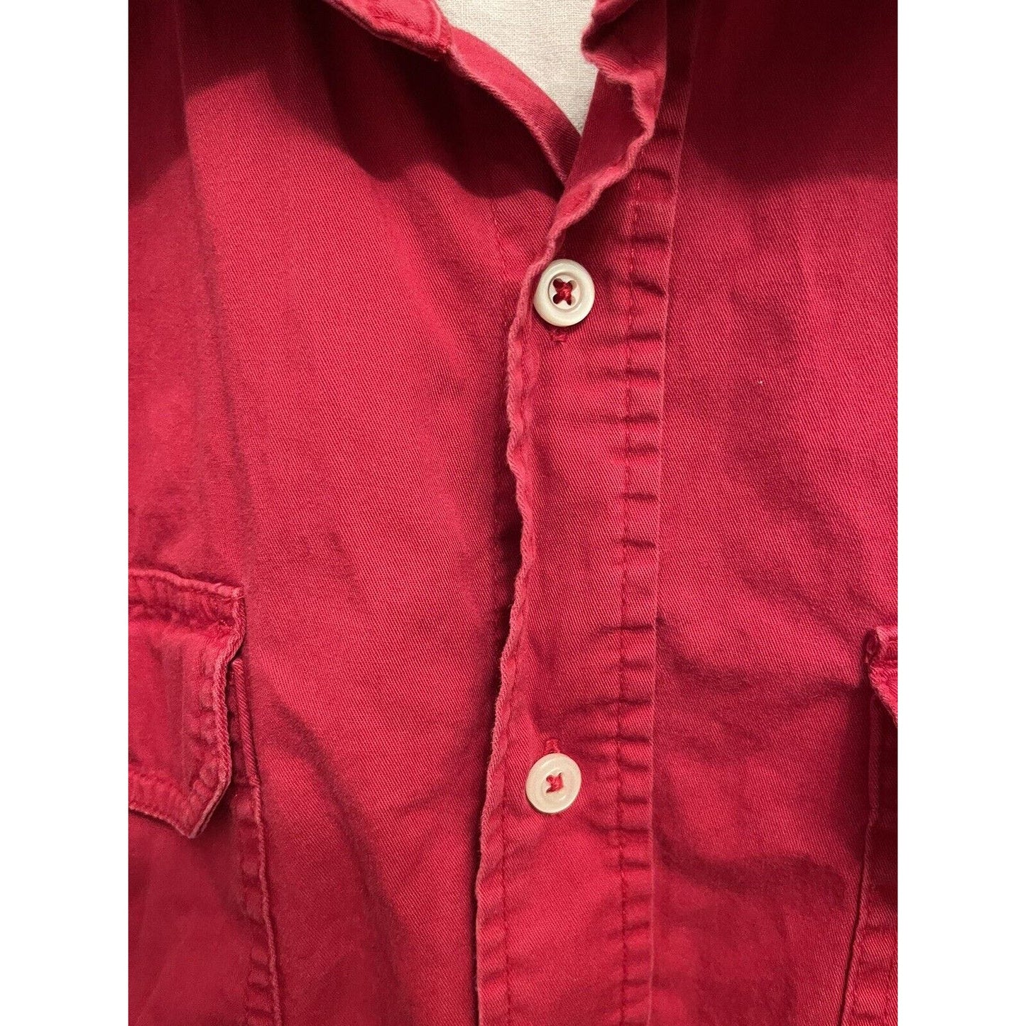Wrangler Hero Button Up Shirt Mens Large Red Short Sleeve Pockets Outdoor Fish