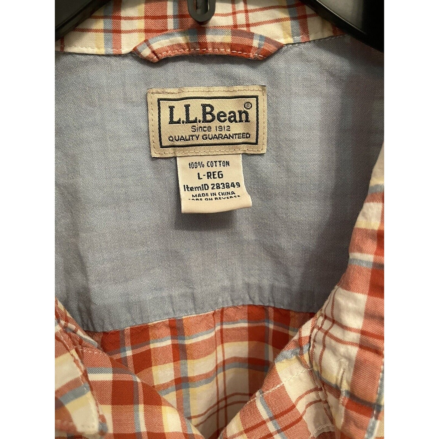 L.L. Bean Orange Plaid Button Up Short Sleeve Shirt