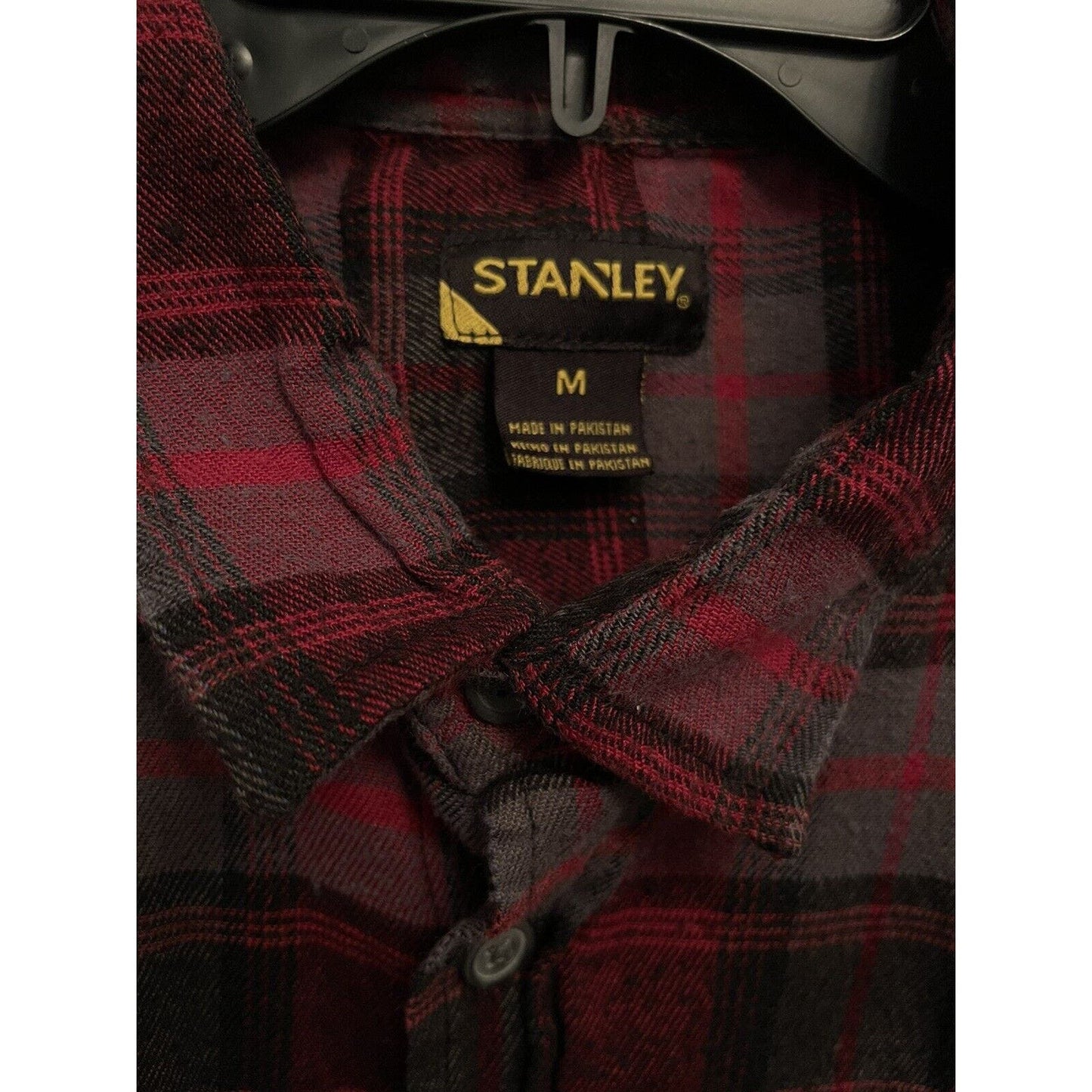 Stanley Red & Black Flannel Button Up Shirt Size Medium Mens Long Sleeve