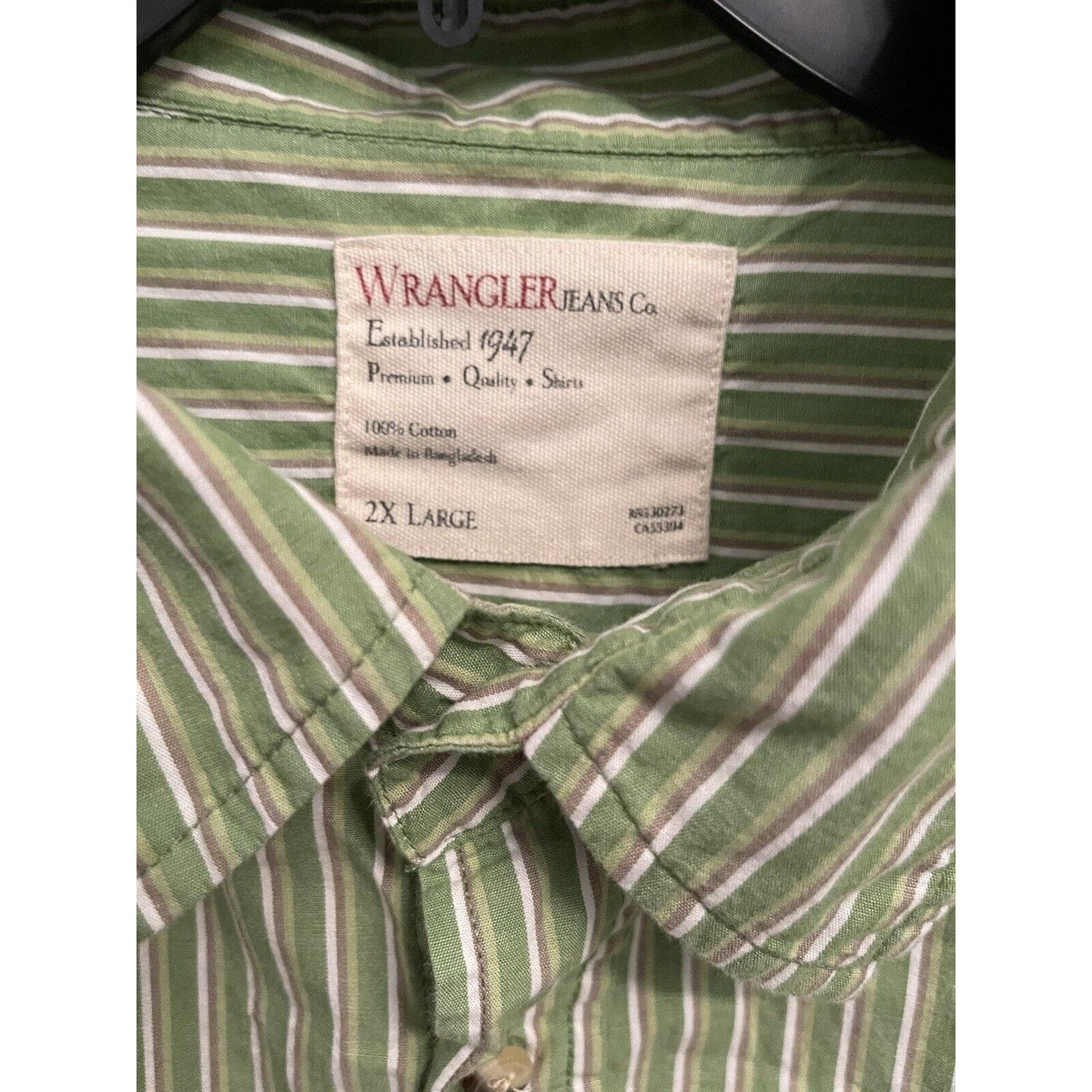 Wrangler Mens Shirt 2XL Green Regular Striped Long Sleeve Button Up 90’s