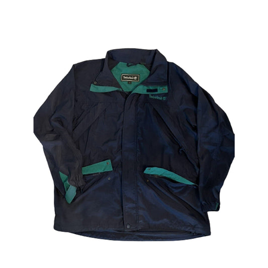TIMBERLAND Mens Large Weathergear Rain Jacket - Black with Turquoise Accents