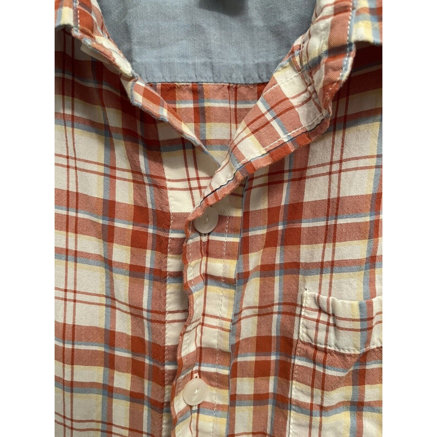 L.L. Bean Orange Plaid Button Up Short Sleeve Shirt